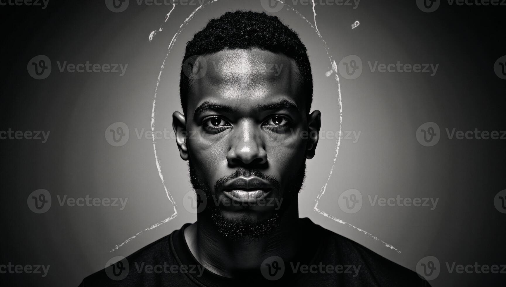 In an abstract African American male portrait expressive lines and dynamic contours convey inner depth and energy photo