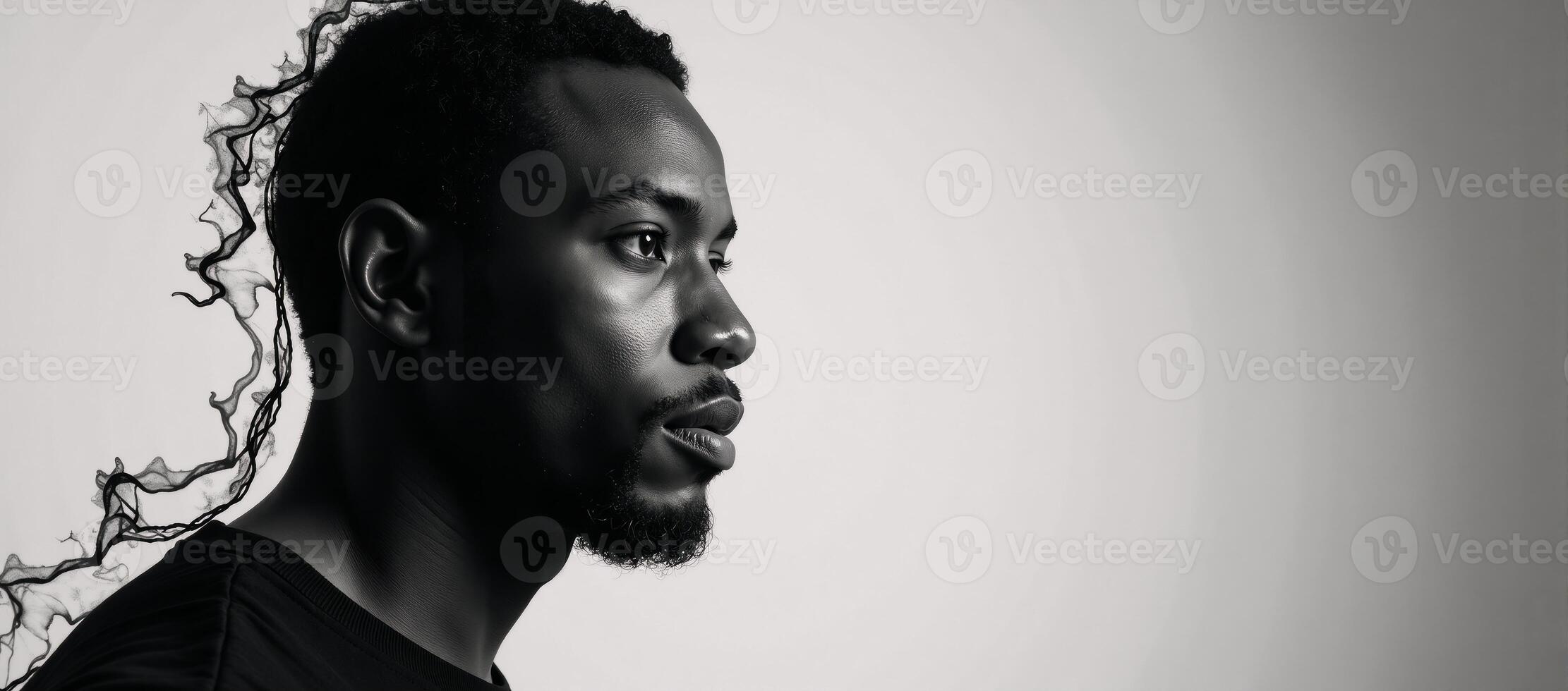 In an abstract African American male portrait expressive lines and dynamic contours convey inner depth and energy photo