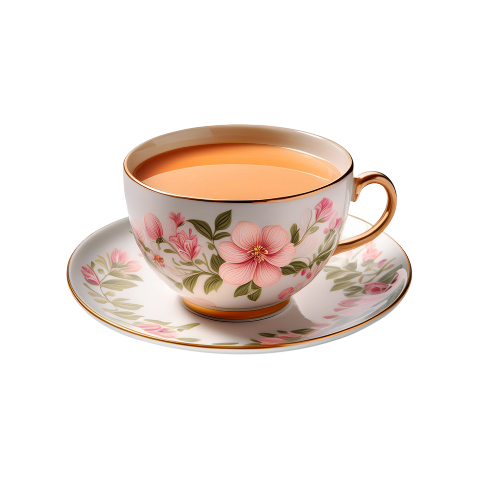 Cup and plate with milk tea on transparent background png