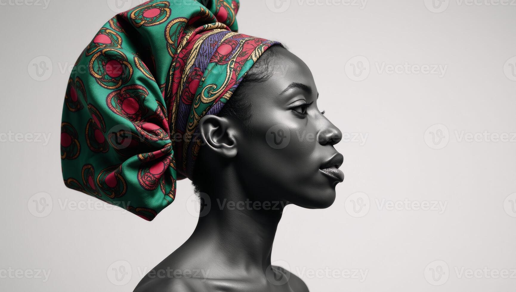 African American woman in vintage headdress portrait profile photo