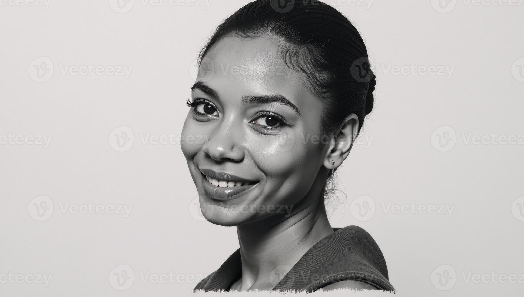 A black African American womans face smiles slightly while looking directly into the camera in a charcoalsketch portrait featuring expressive lines and subtle shading against a neutral white photo