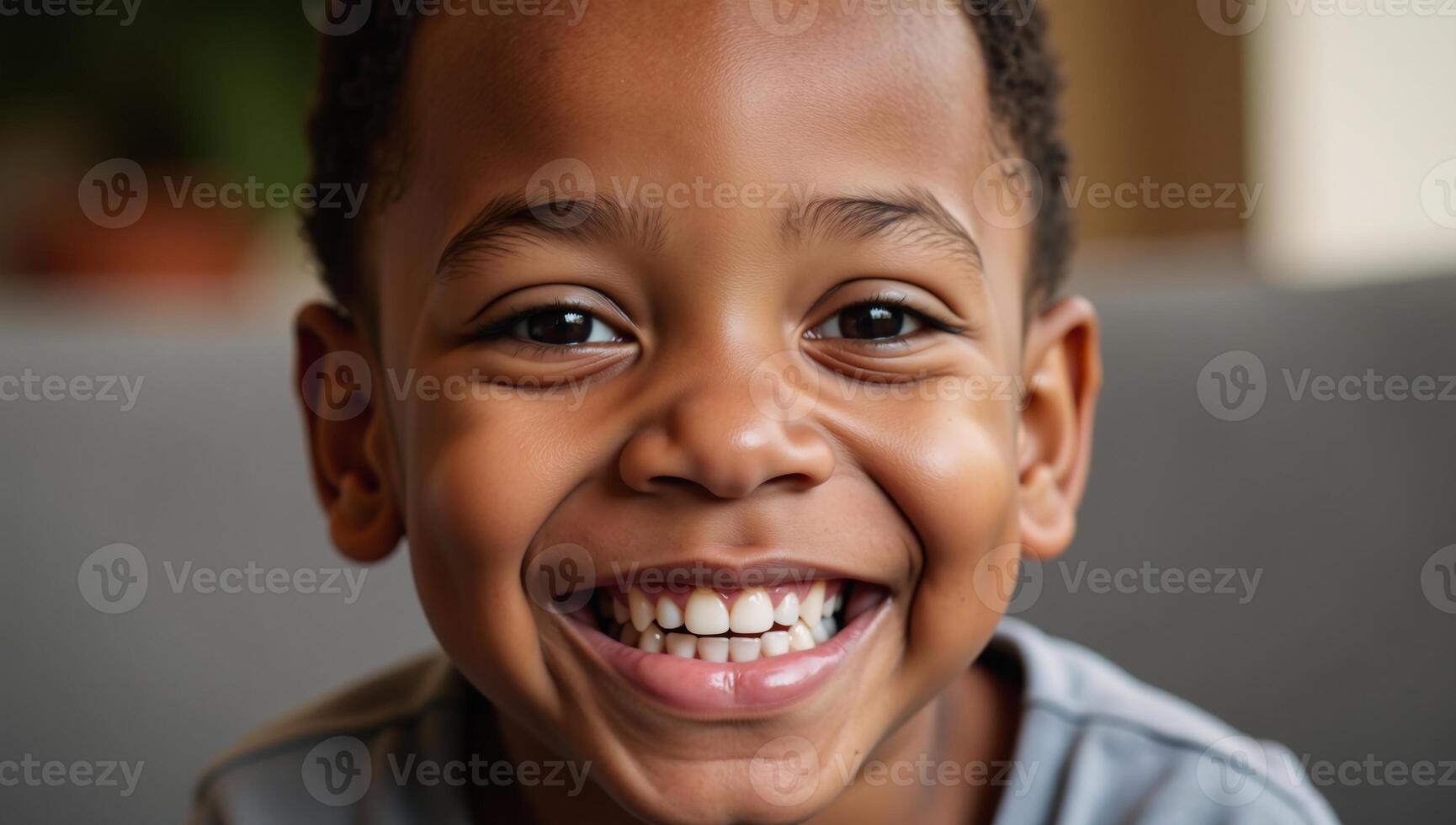 Closeup portrait of happy African American child radiating joy and innocence photo