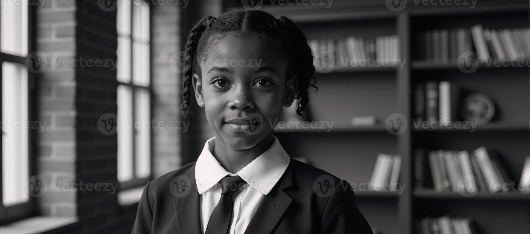 African American teenage girl portrayed in scholarly setting Generated By photo
