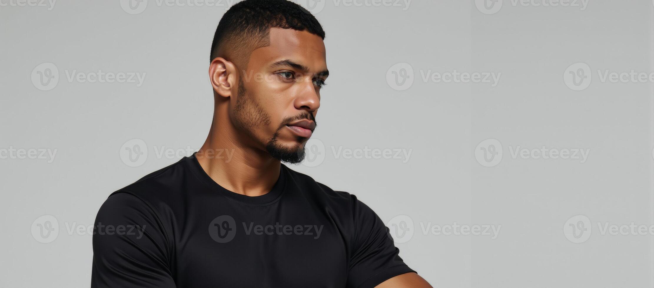 Profile shot of an attractive African American woman in a sports TShirt with space for text overlay photo