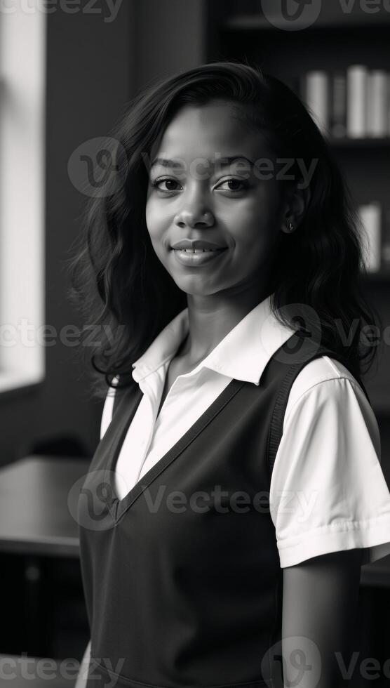 African American teenage girl portrayed in scholarly setting Generated By photo