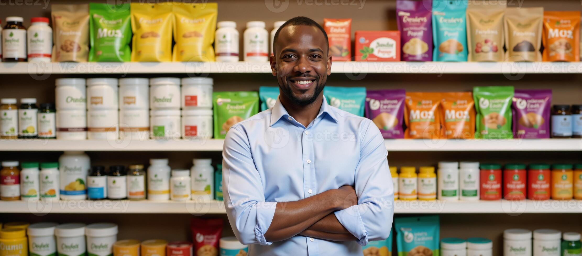 African American Male Seller Smiling in Health Food Store photo