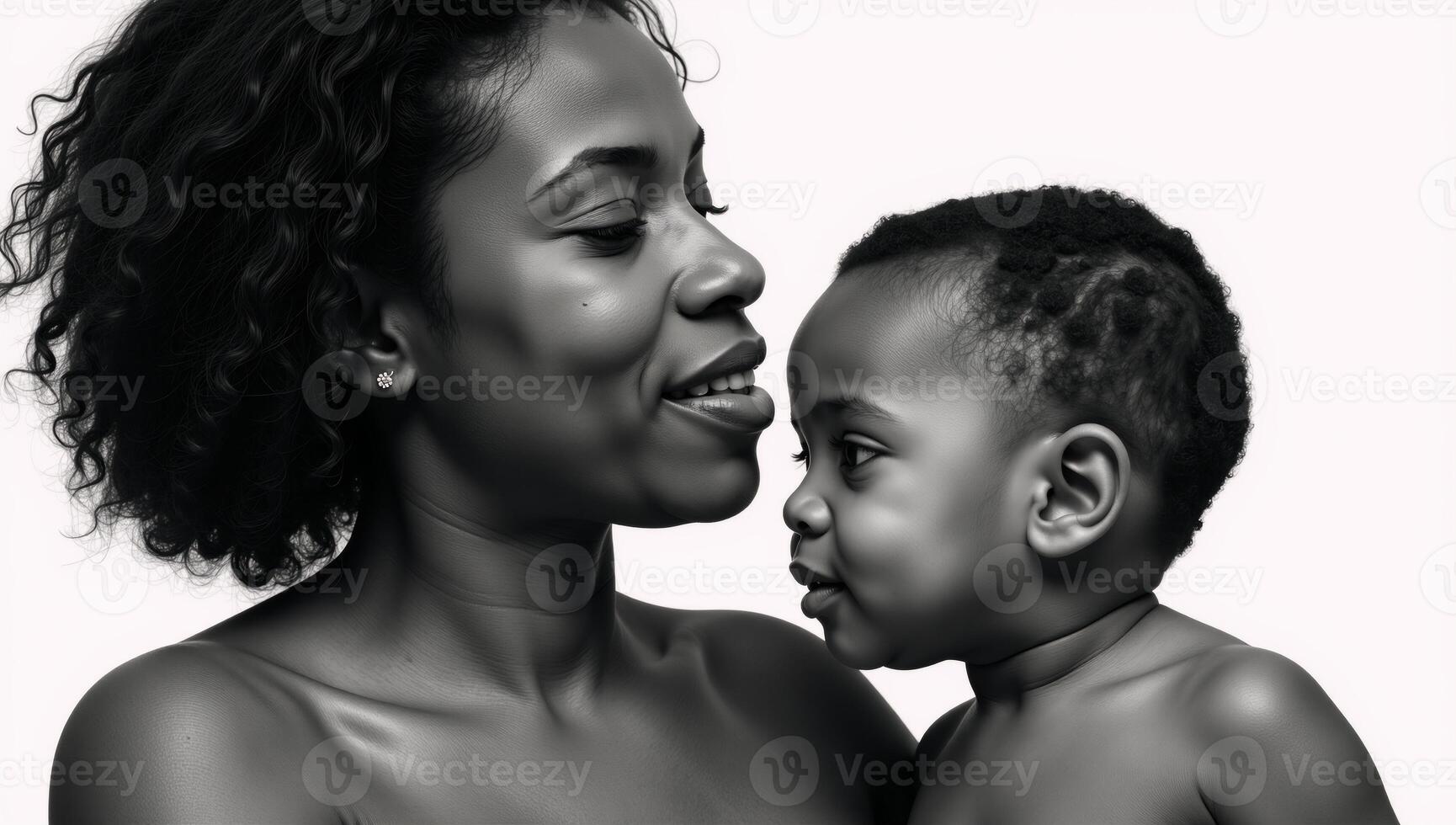 A black and white concept art painting depicts an AfricanAmerican mother and her child photo