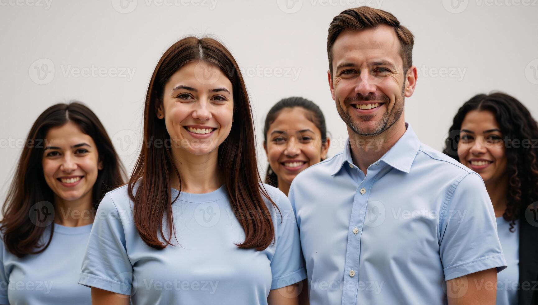 Group volunteer scene featuring diversity Young African American female with brown hair Middleaged White male with brown hair photo