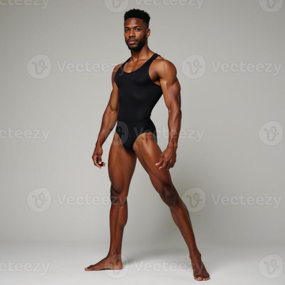 Cartoon image showcasing an isolated black male ballet dancer wearing a leotard photo
