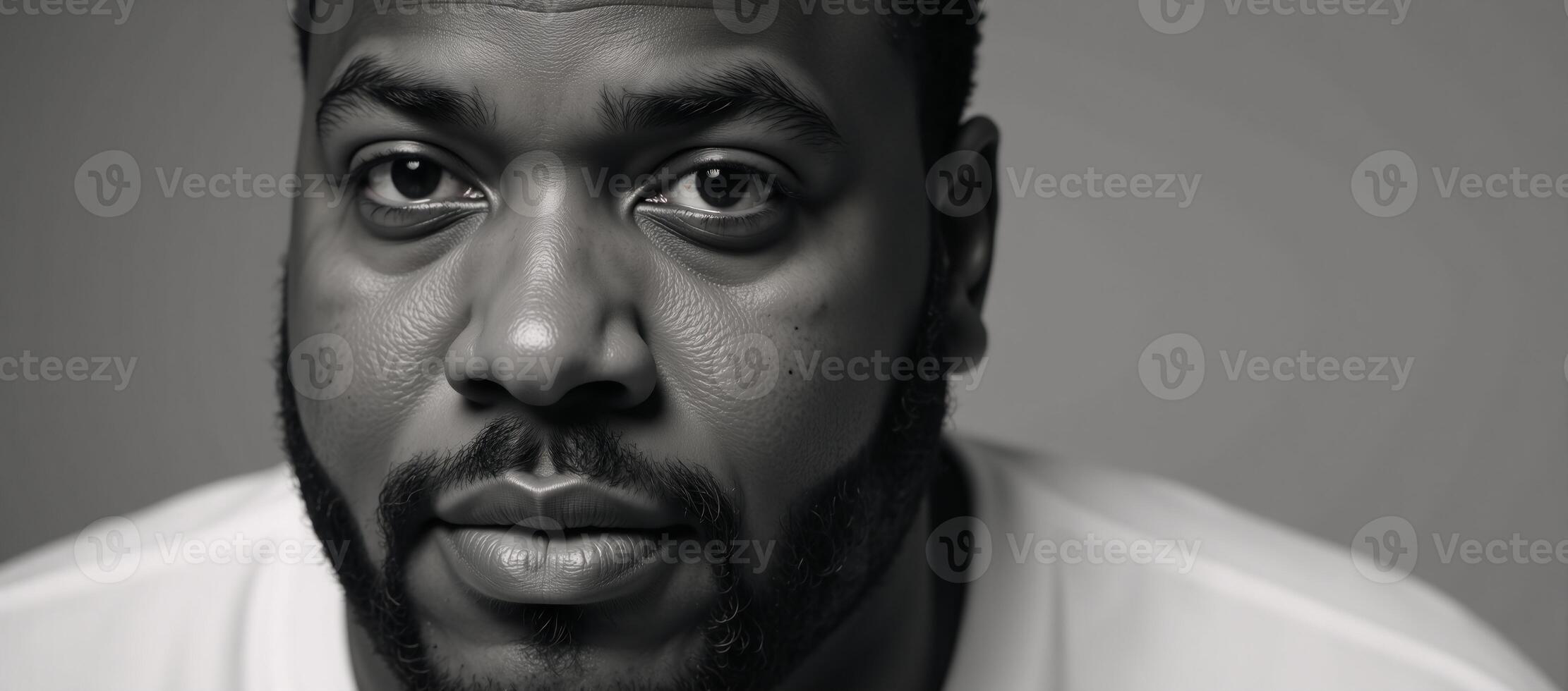 Blackandwhite portrait of a contemplative plussize African American male subject photo