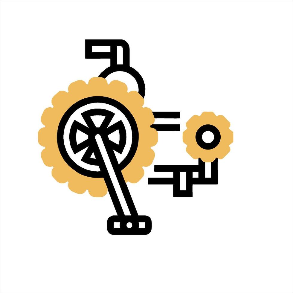 A black and yellow icon of a gear wheel vector