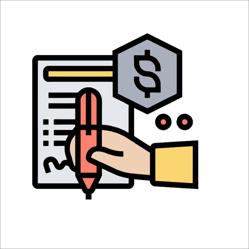 A hand writing a check and a dollar sign vector
