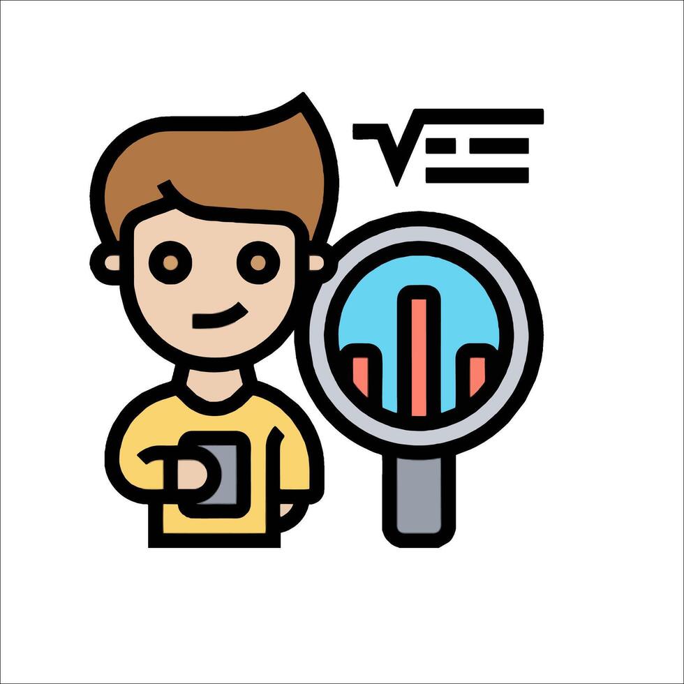 A man holding a magnifying glass and looking at a graph vector