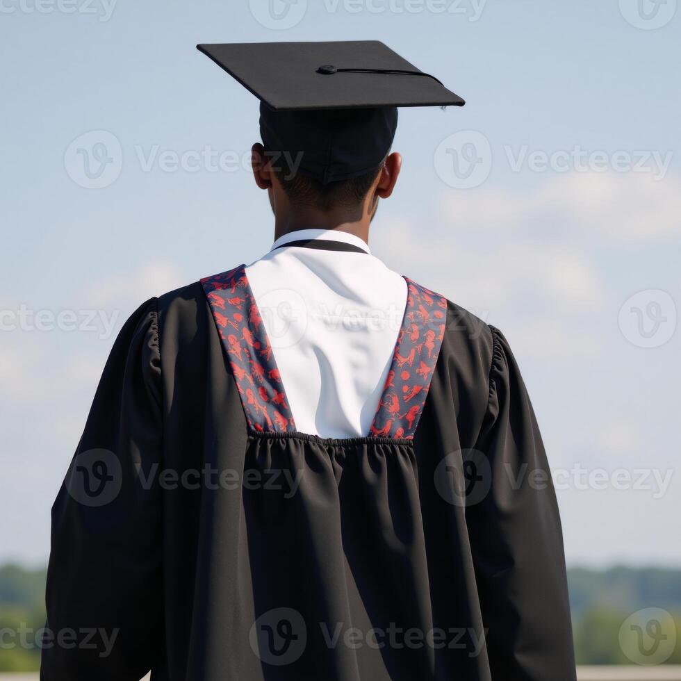 AfricanAmerican graduate in cap gown unidentifiable Black student photo