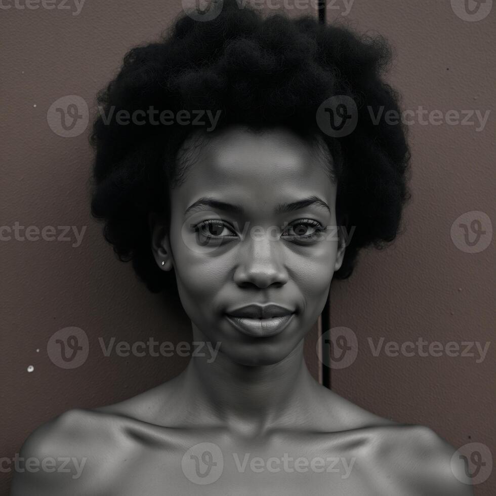 Stylized portrait of an AfricanAmerican woman on rust background showcasing natural hairstyle and beauty fashion theme in abstract minimalism photo