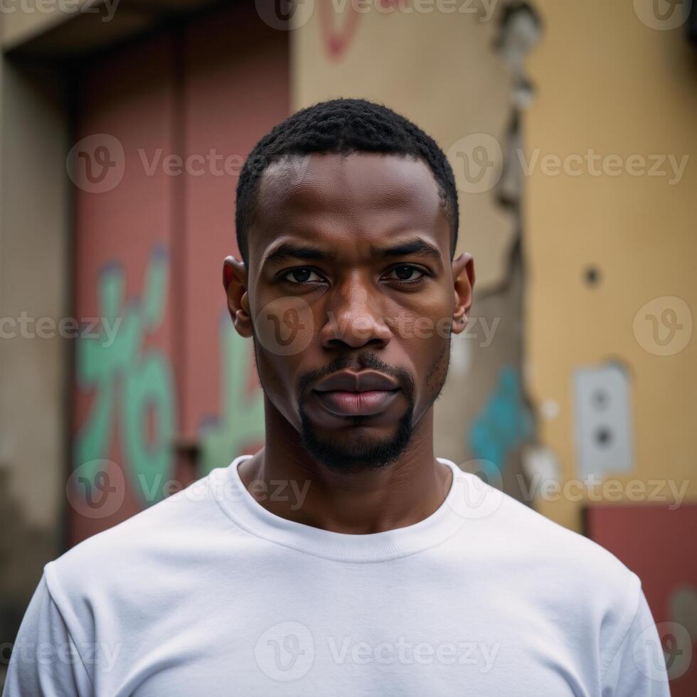 African American Man Portrayed against Grungy Backdrop Portrait photo