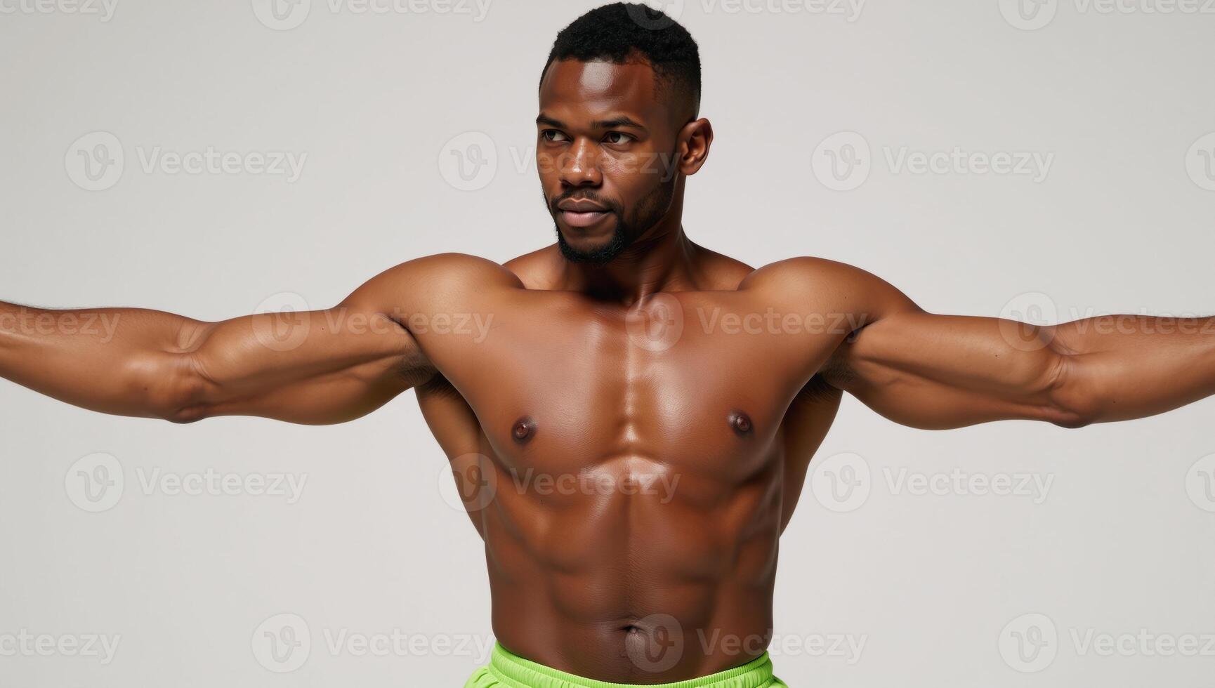 Isolated portrait of muscular African American male athlete in green sportswear perfect for fitness campaigns or sports apparel ads photo