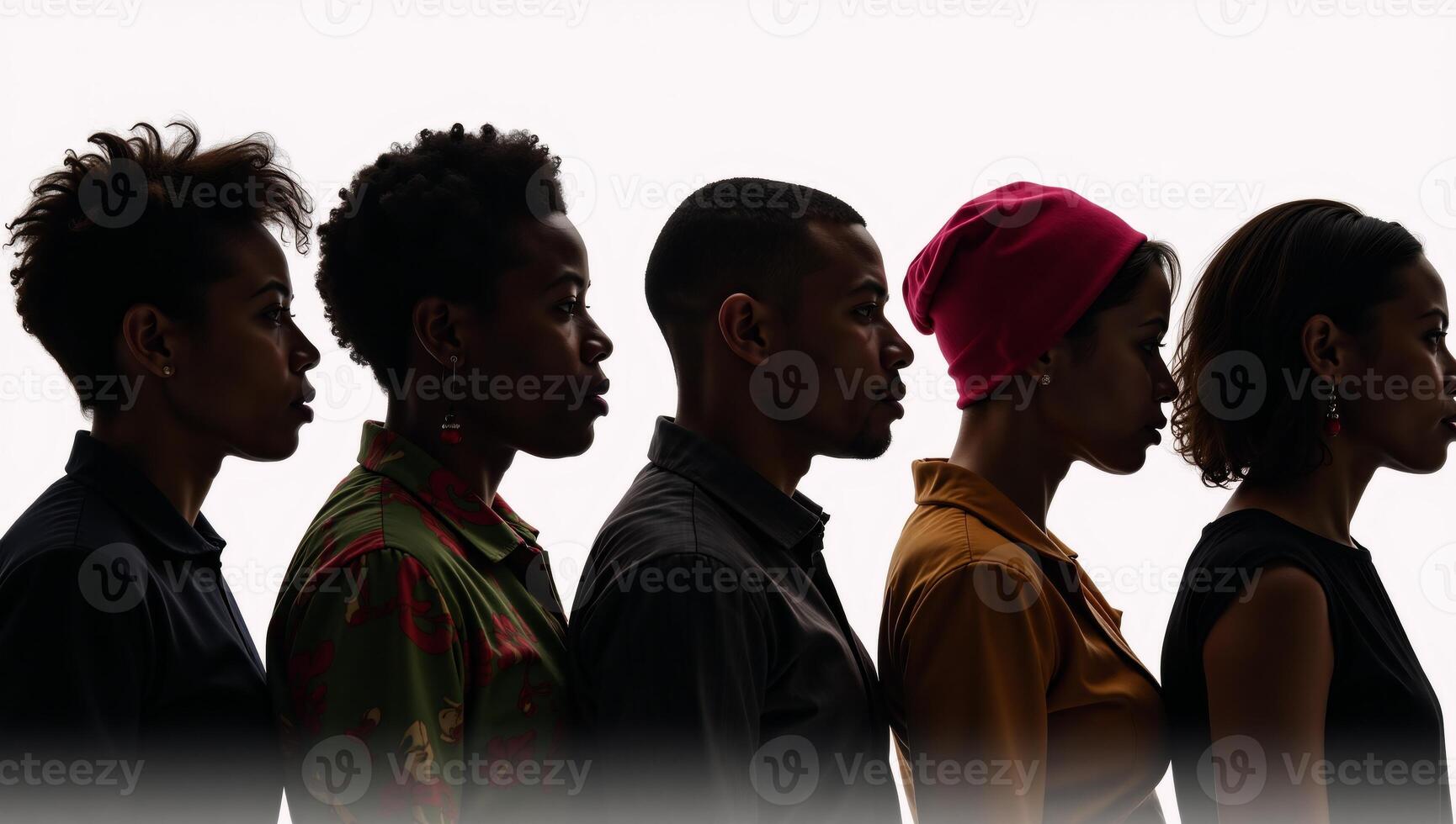 Black History Month silhouettes featuring profiles of diverse African and AfricanAmerican men and women photo