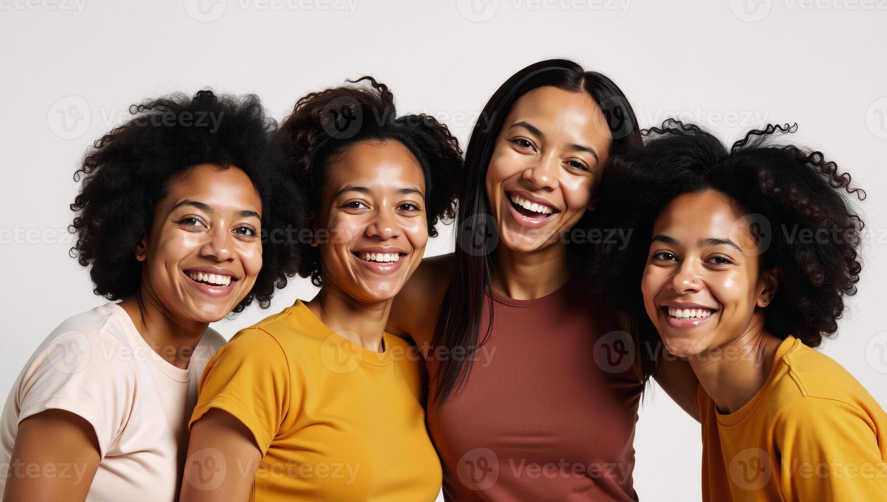 AfricanAmerican group smile happily against an isolated backdrop afros photo