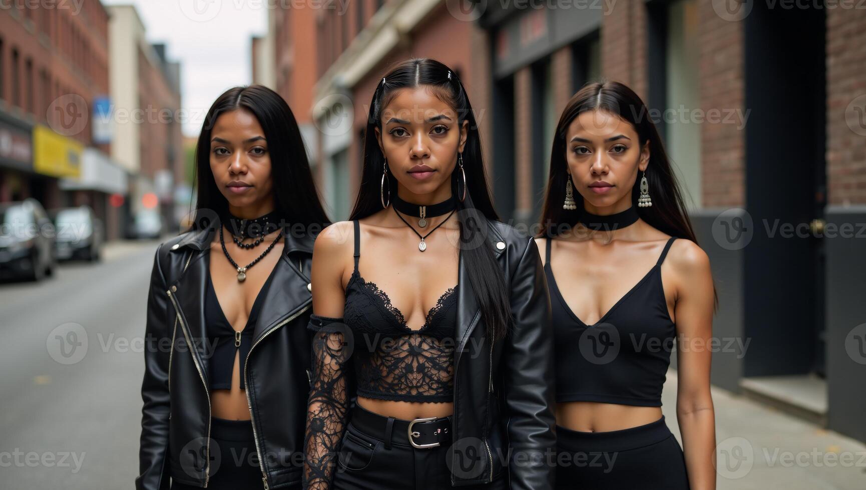 A diverse urban fantasy portrait series showcasing beautiful black teenagers with mysterious auras in an ethereal mystical setting emphasizing ethnic representation and a hint of the supernatural photo