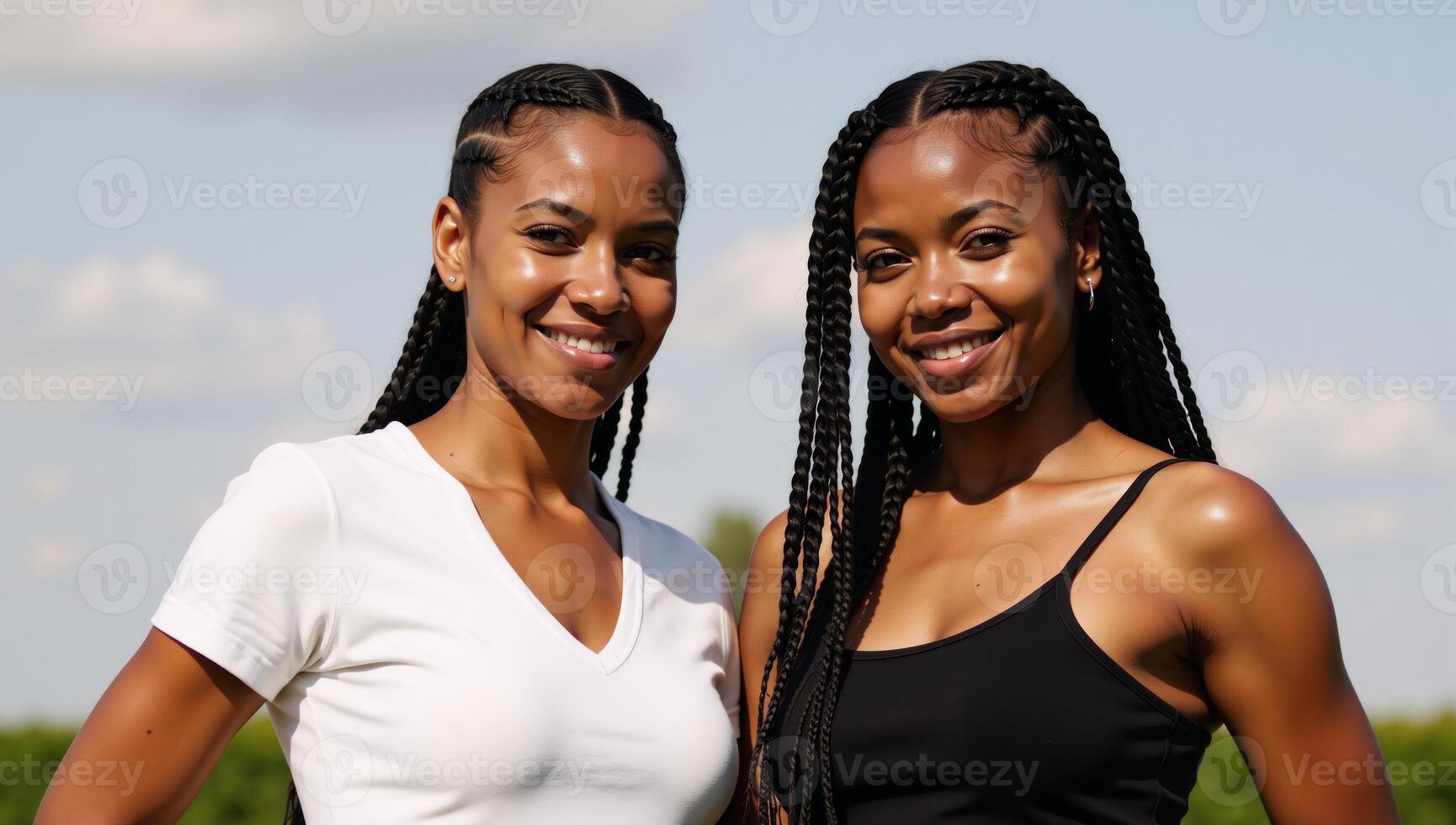 Artwork showcasing sidebyside African American women adorned with vivid hair braids photo
