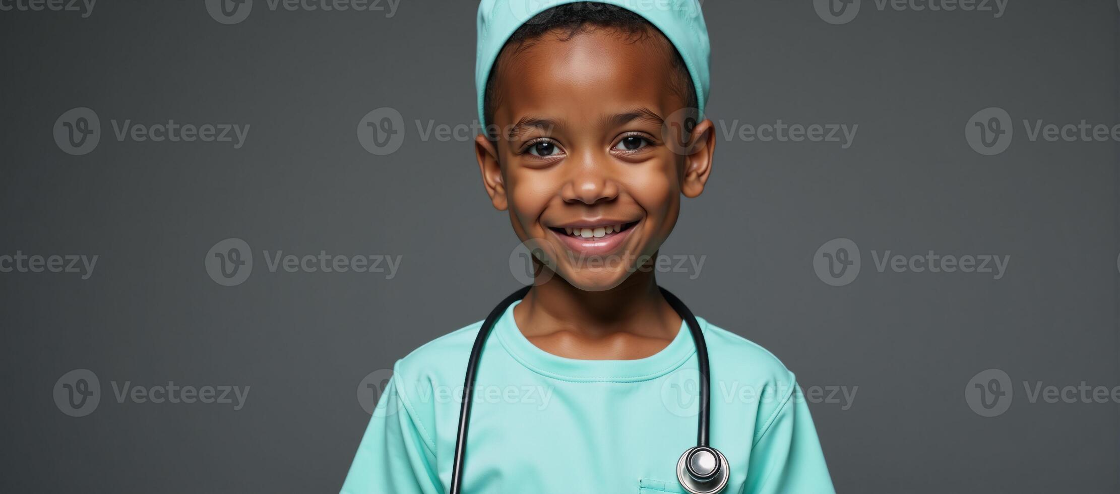 Image of a little black boy in a nurse costume exuding care and concern photo