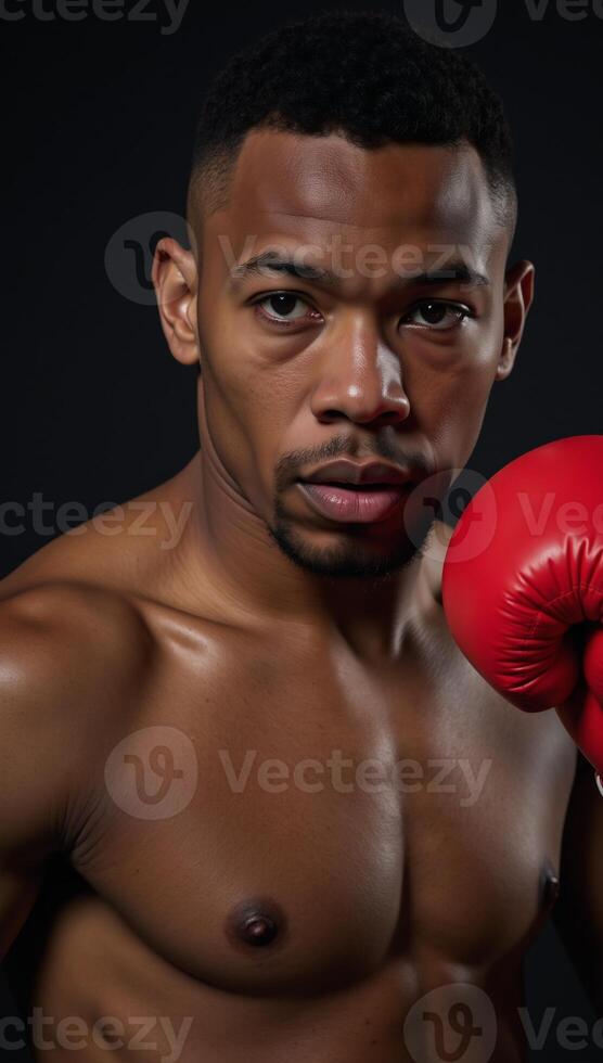 Portrait of African American Boxer with detailed facial features closeup photo