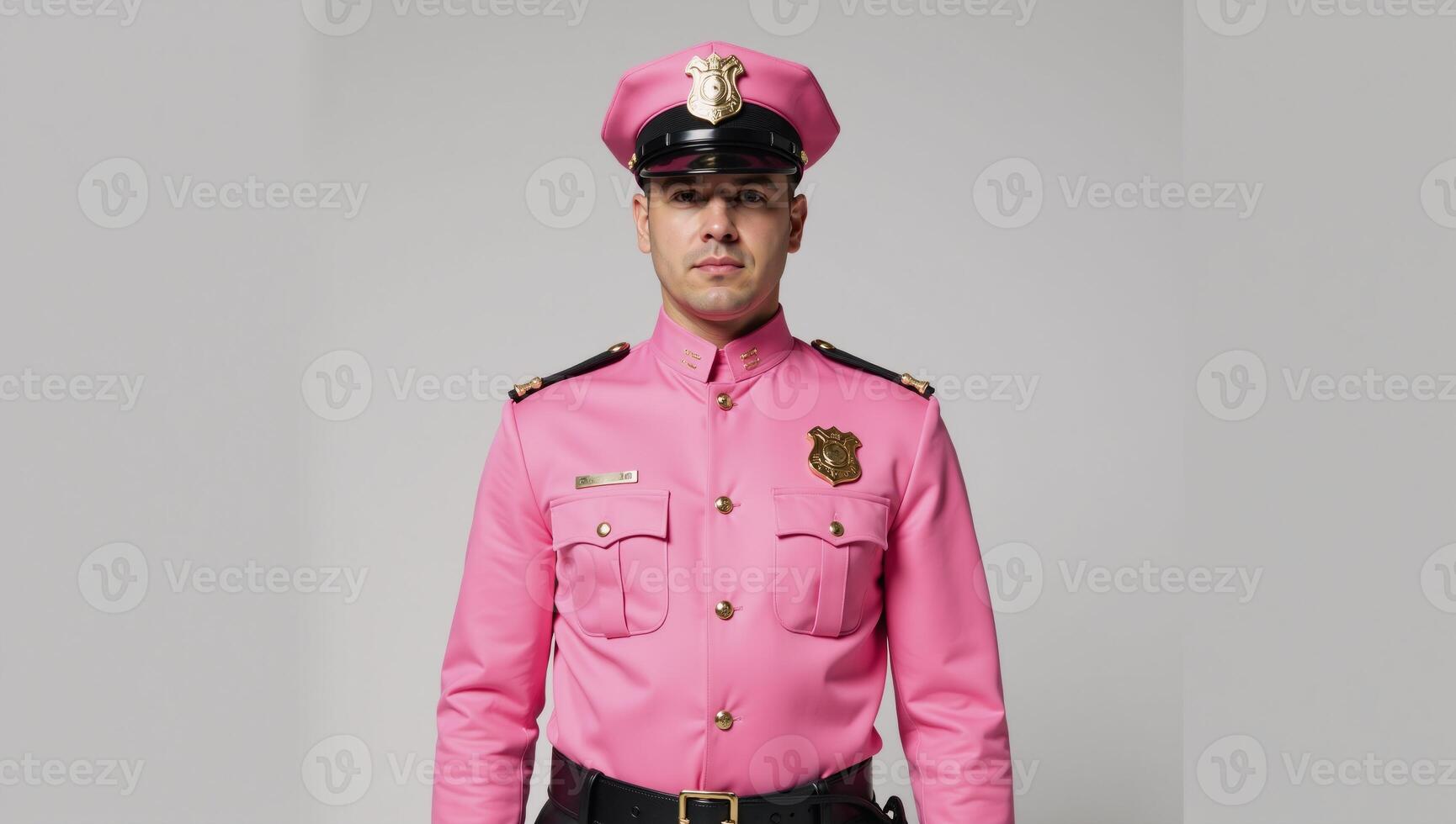 A man dressed in a pink gay cop uniform costume photo