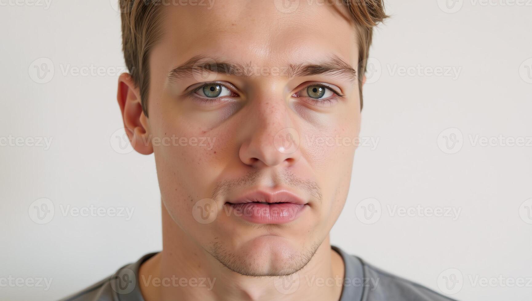 Closeup portrait of a flamboyant blonde man with plump lips photo