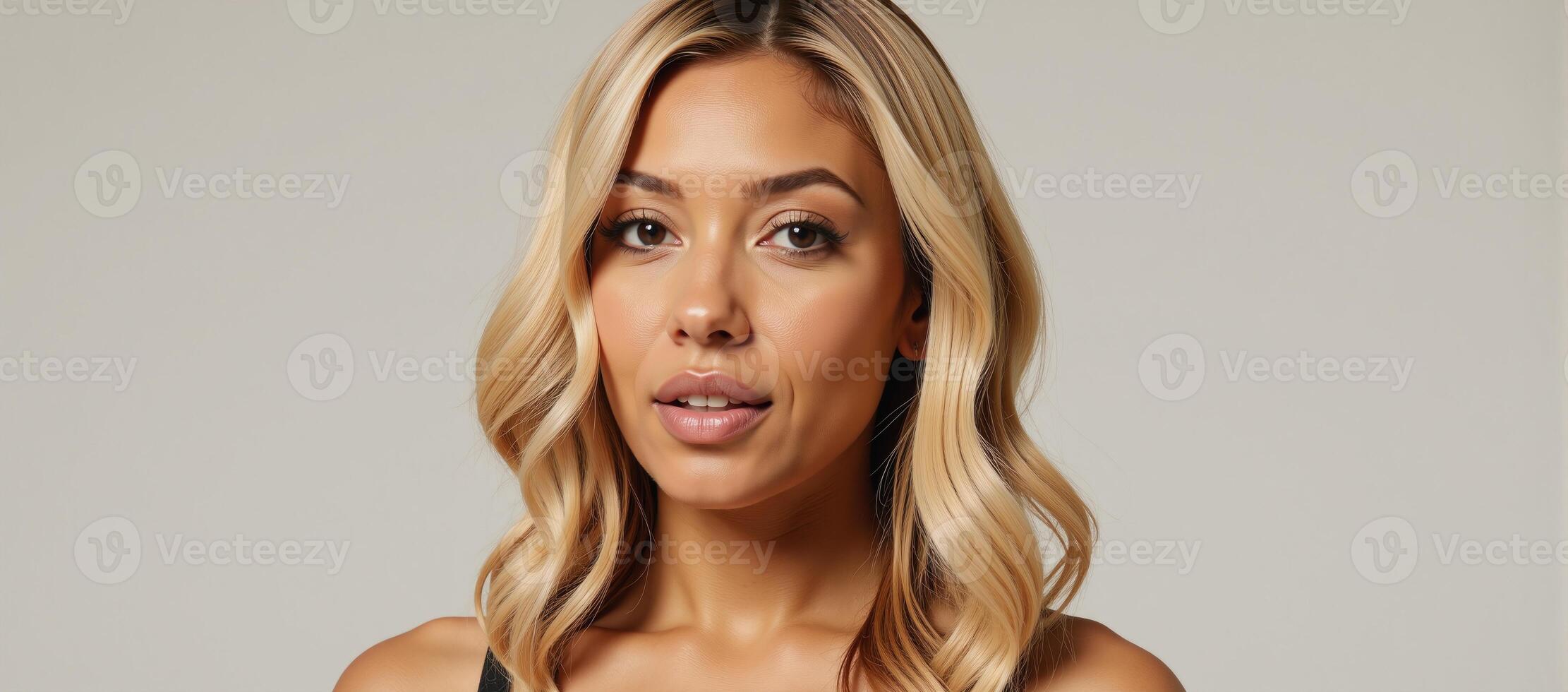 Portrait showcasing a black woman with blonde hair as model photo