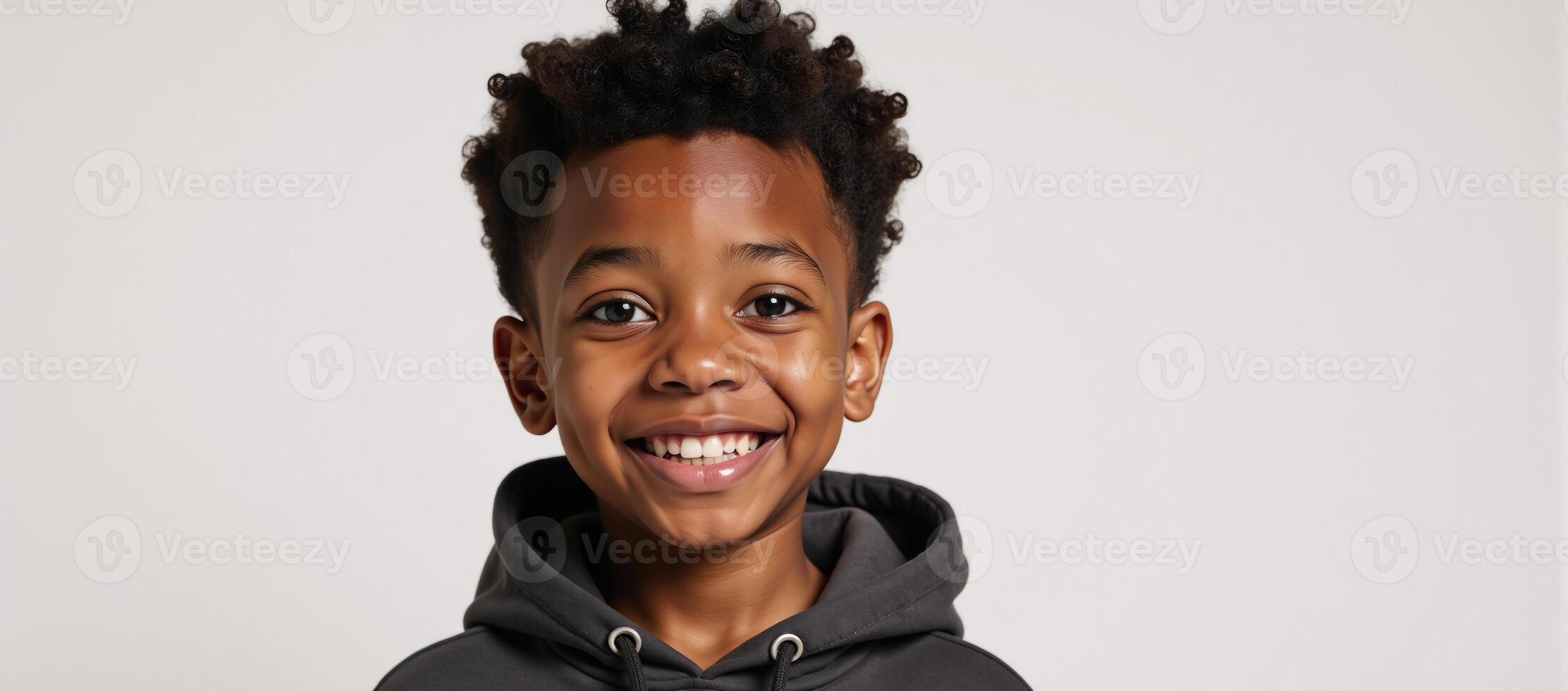 A striking African American teenage character is depicted wearing a hoodie against a clean white backdrop in animated art form photo