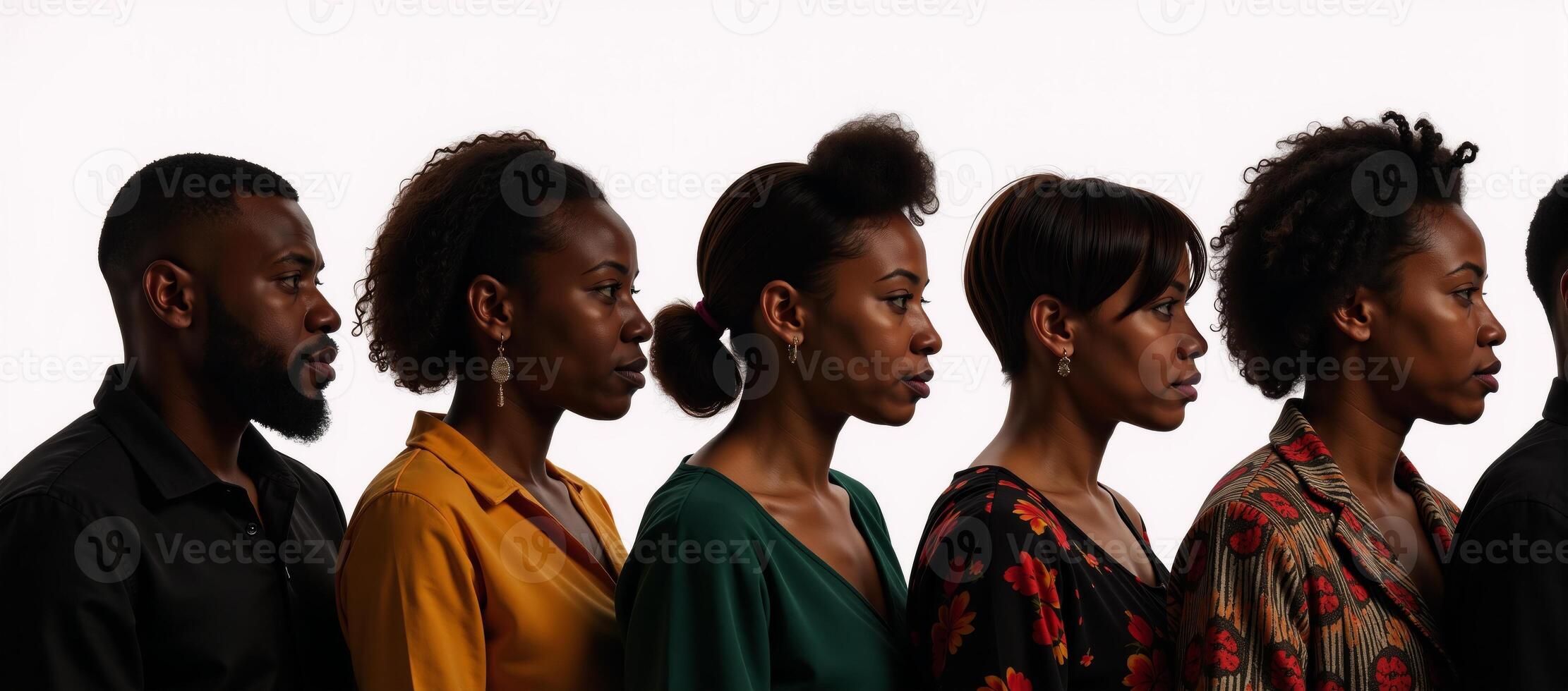 Black History Month silhouettes featuring profiles of diverse African and AfricanAmerican men and women photo
