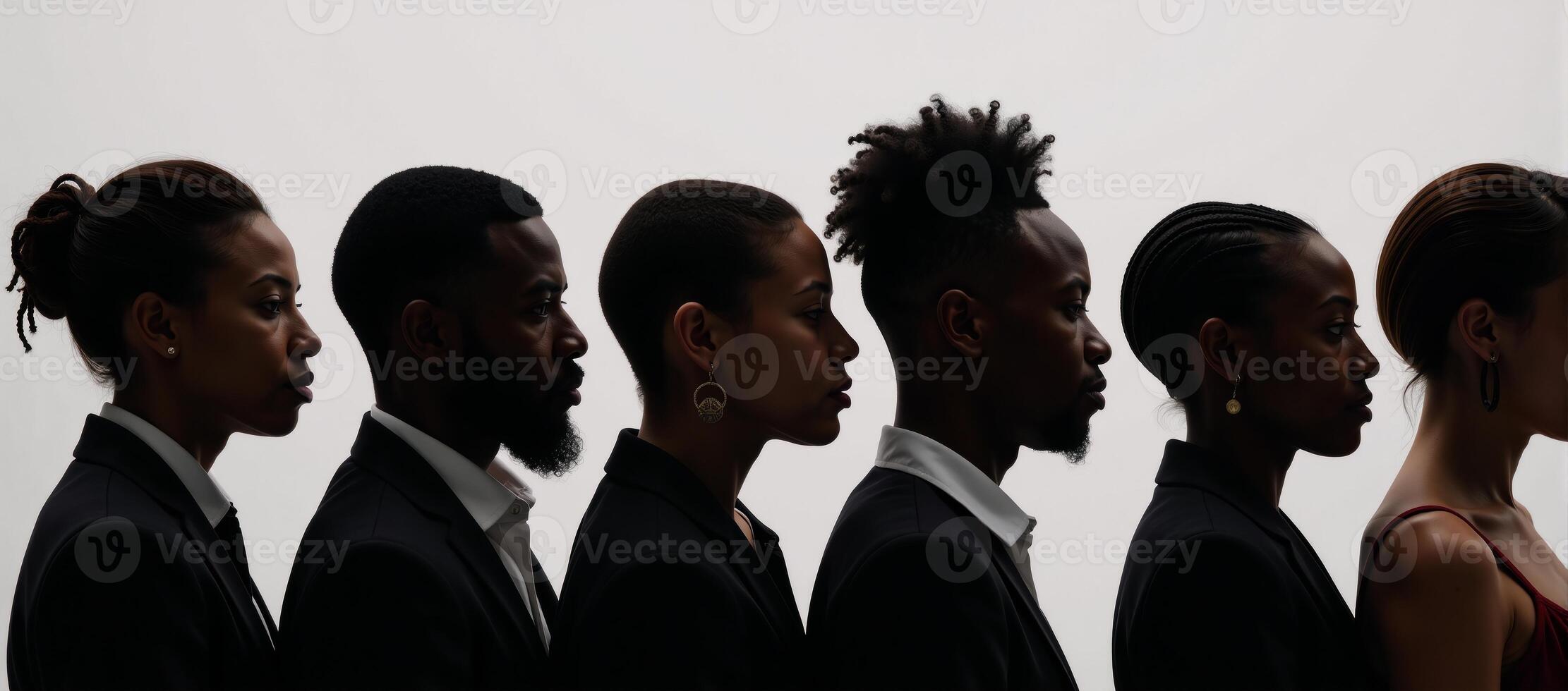 A silhouette portrait features diverse Black faces in profile honoring Black History Month photo