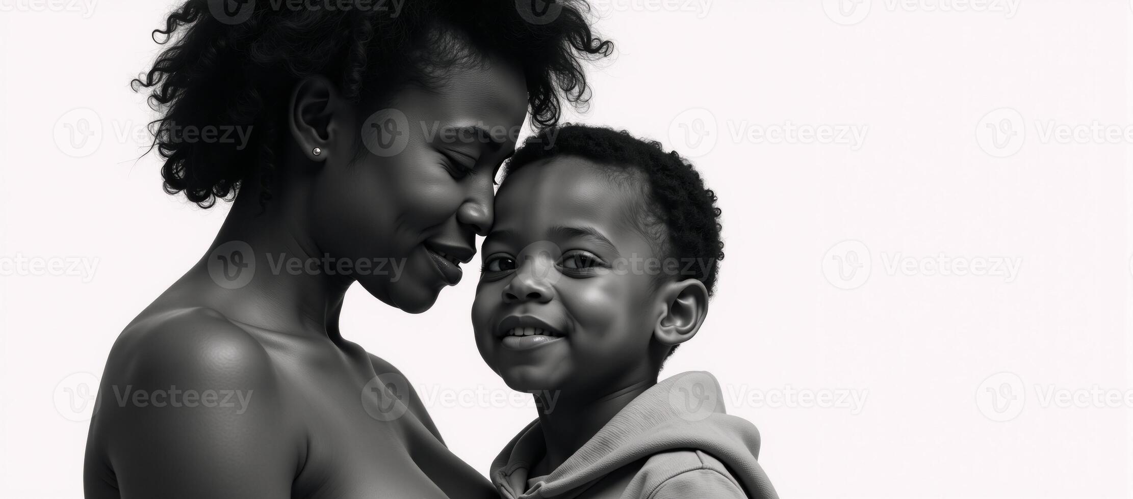 A black and white concept art painting depicts an AfricanAmerican mother and her child photo