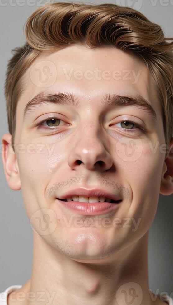 Closeup portrait of a flamboyant blonde man with plump lips photo