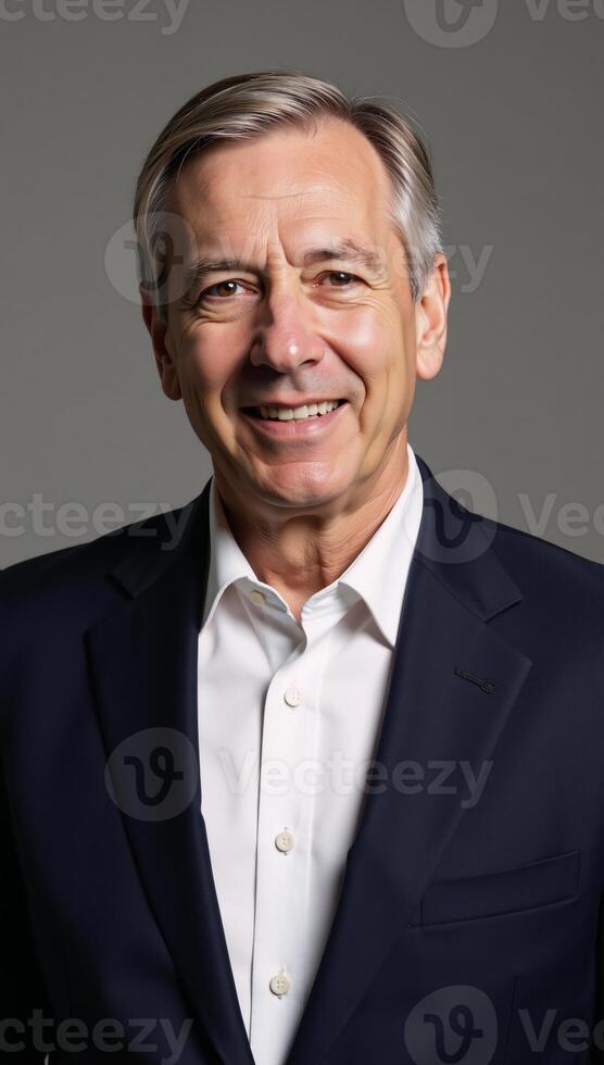 Senior gay man depicted against a simple gray backdrop in a portrait style image photo