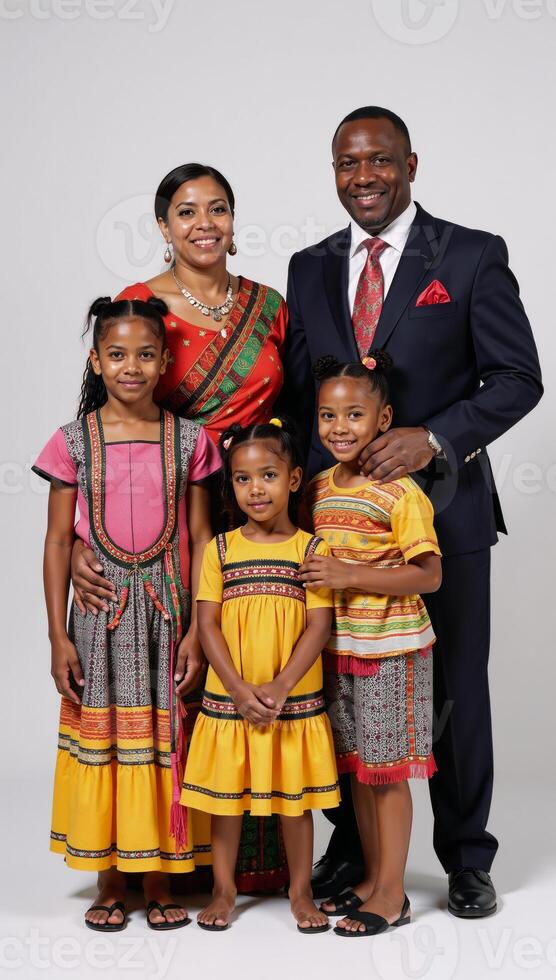 Traditional attire donned by an intergenerational AfricanAmerican family photo