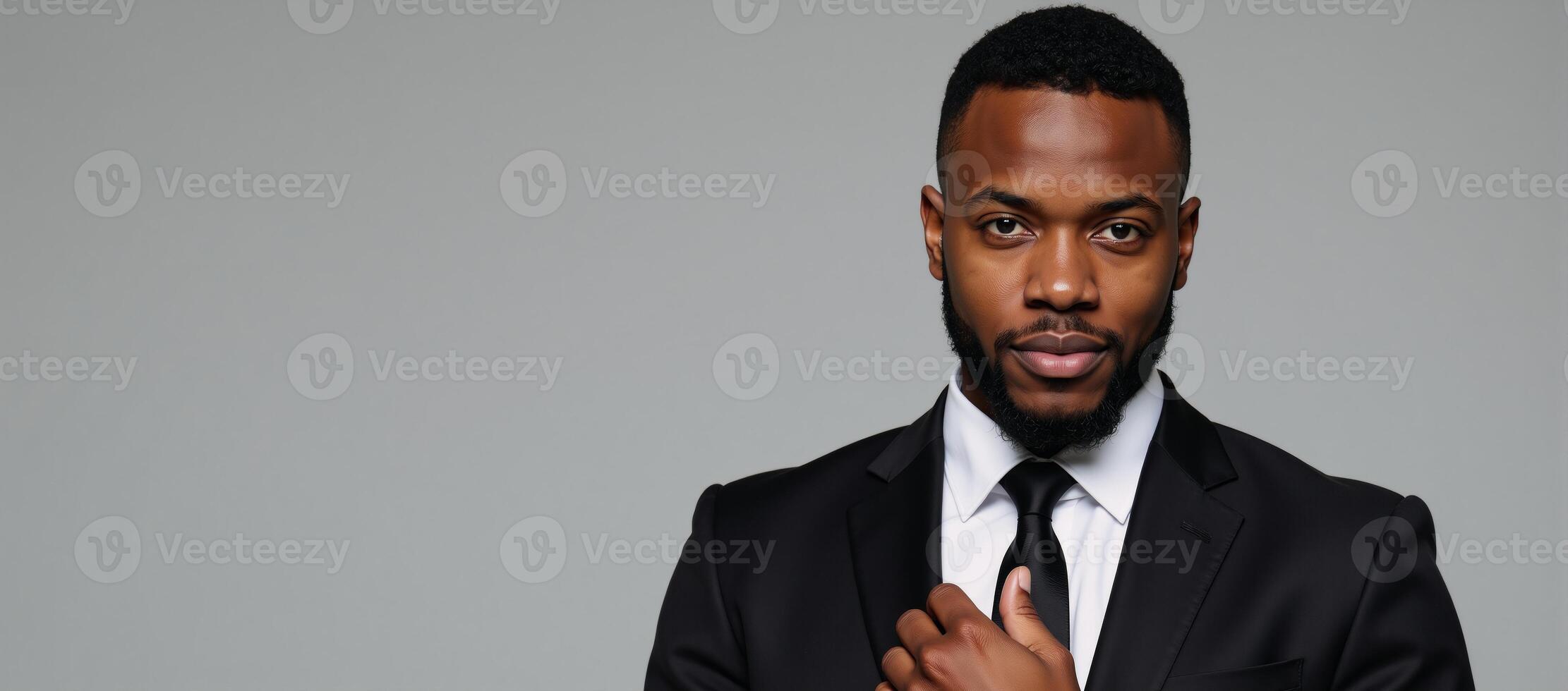 Young AfricanAmerican male dressed in professional attire for work or formal occasion photo