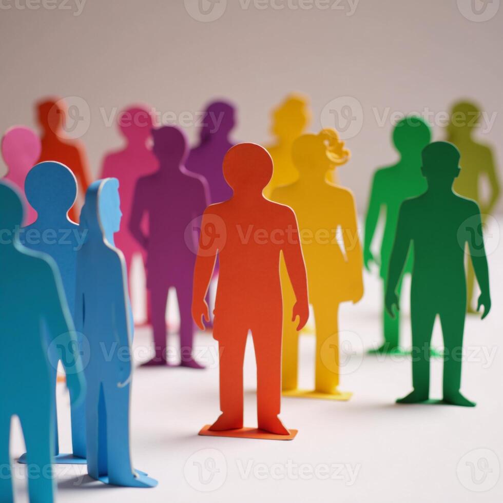 Papercut figures arranged in rainbow lineup symbolizing Gay Pride photo