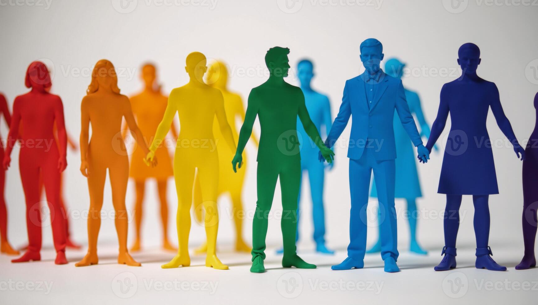 Papercut figures arranged in rainbow lineup symbolizing Gay Pride photo
