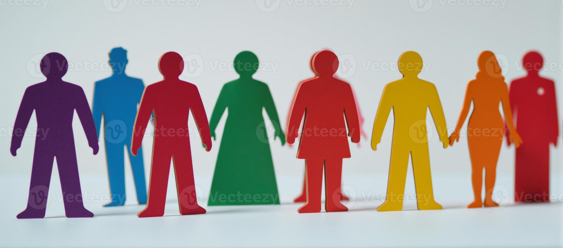 Papercut figures arranged in rainbow lineup symbolizing Gay Pride photo