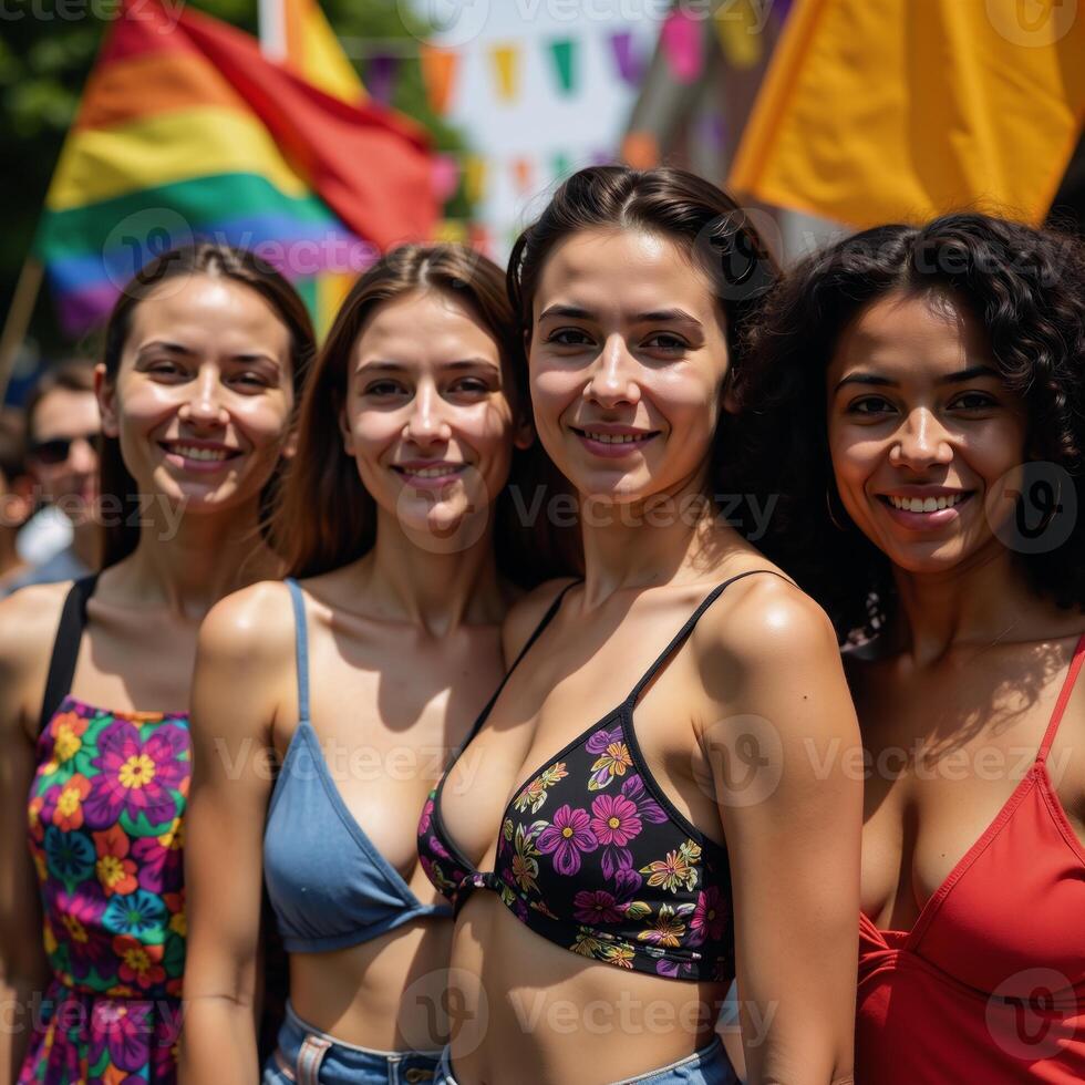 A vibrant pop art piece celebrates LGBTQ diversity with a colorful textured background and rainbows representing the pride of an inclusive community in modern art photo