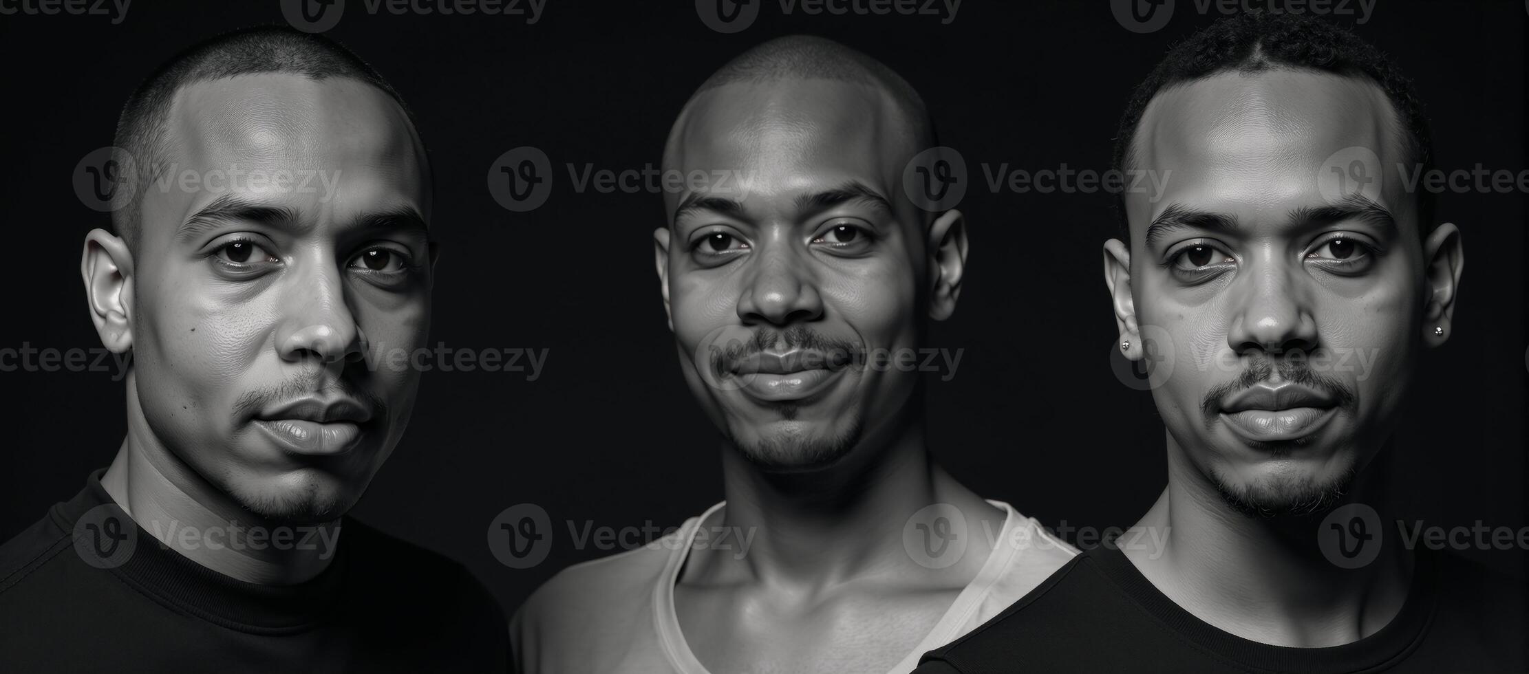 Portrait featuring three African American individuals in monochrome blackandwhite photo