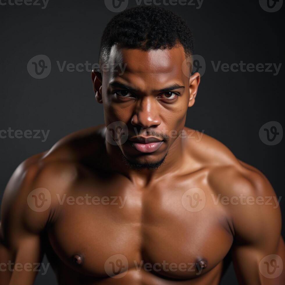 Closeup image African American boxer in portraiture style photo