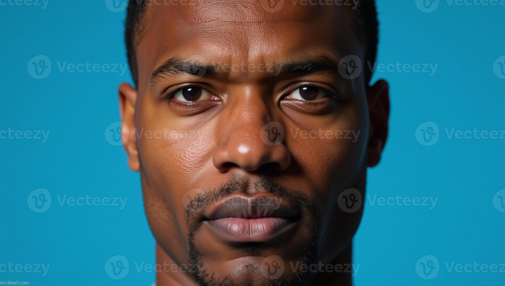 Closeup portrait featuring an African American man against a blue backdrop with emphasis on his expressive eyes photo