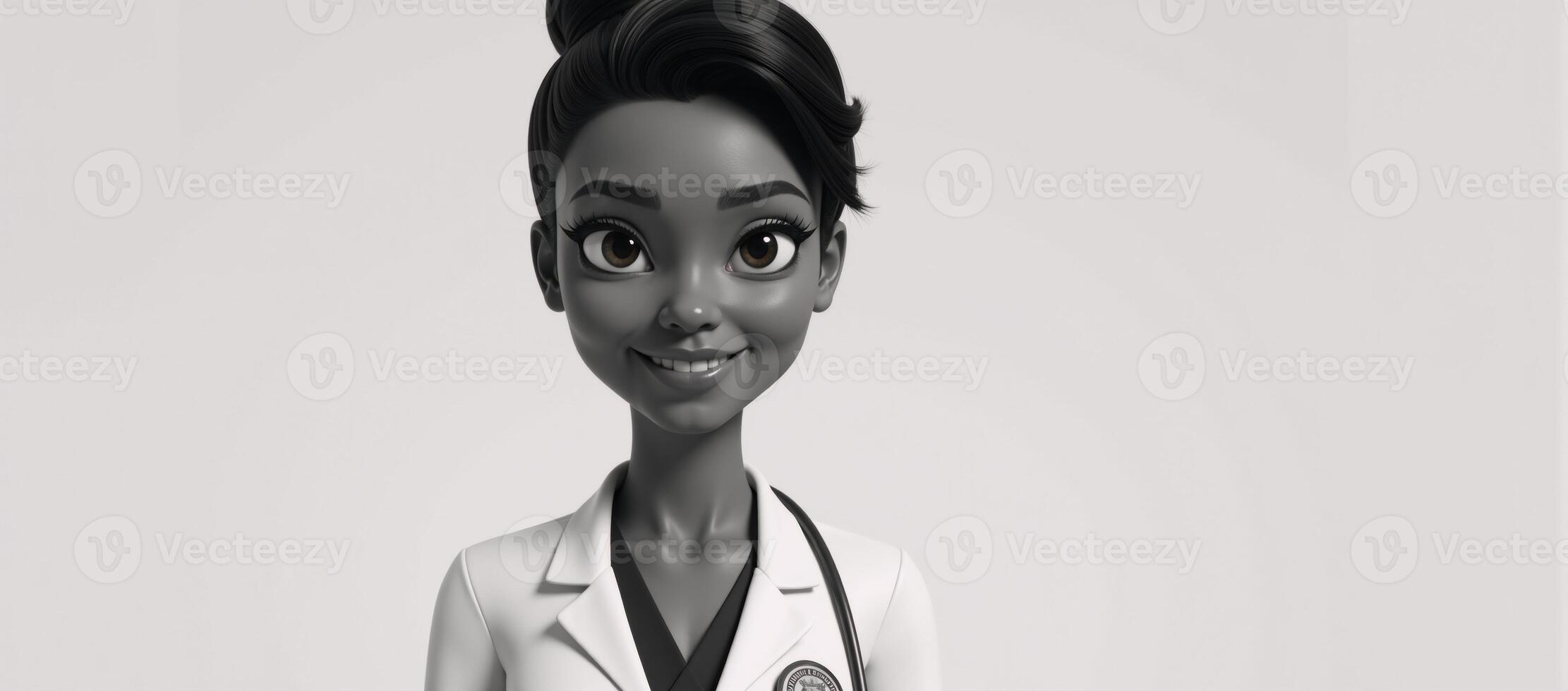 A vibrant animated portrait showcasing an African American female doctor photo