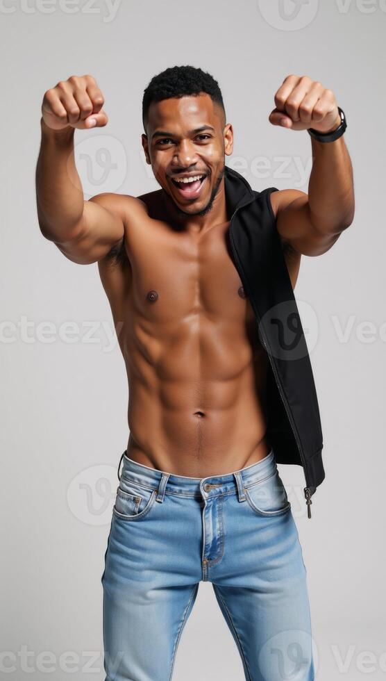 Exuberant Black male in fist pose photo