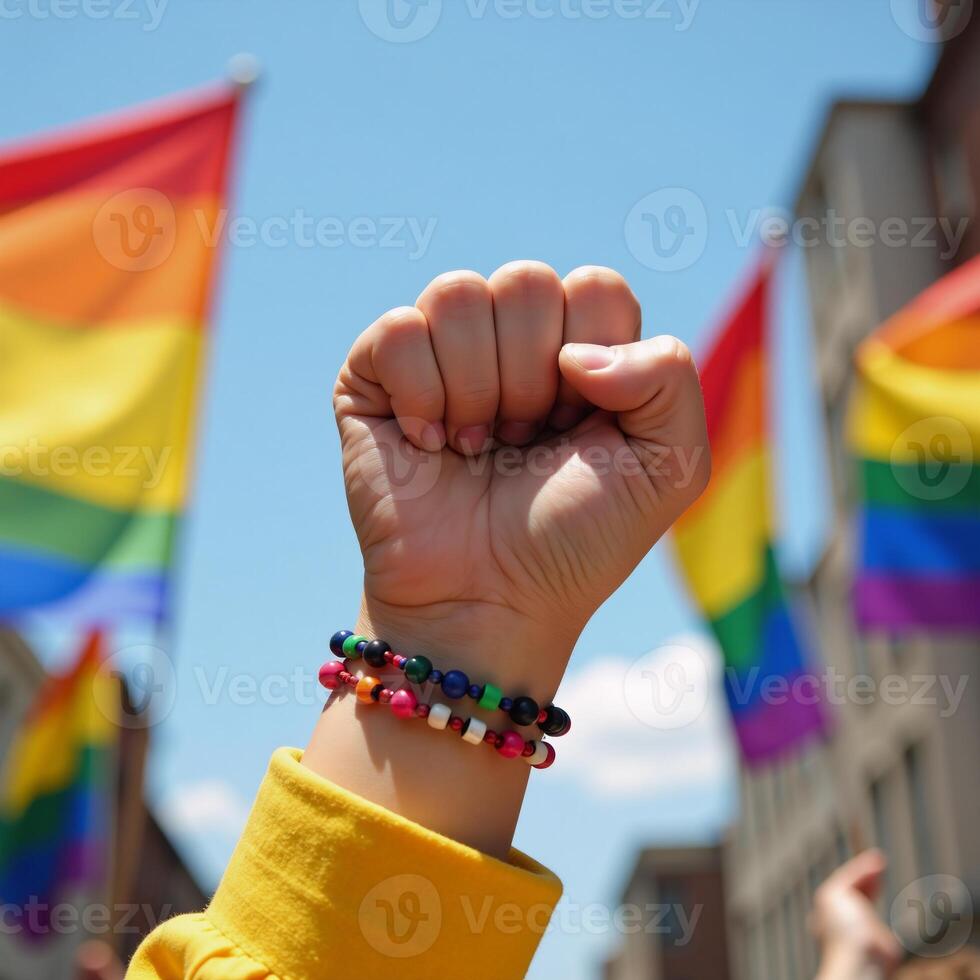 LGBTQ Pride Fist with Rainbow Hand on Flag Day Fight LGBTQ Flag Day photo