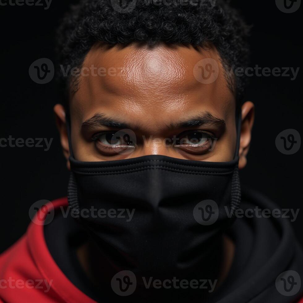 AfricanAmerican man wearing COVID mask photo