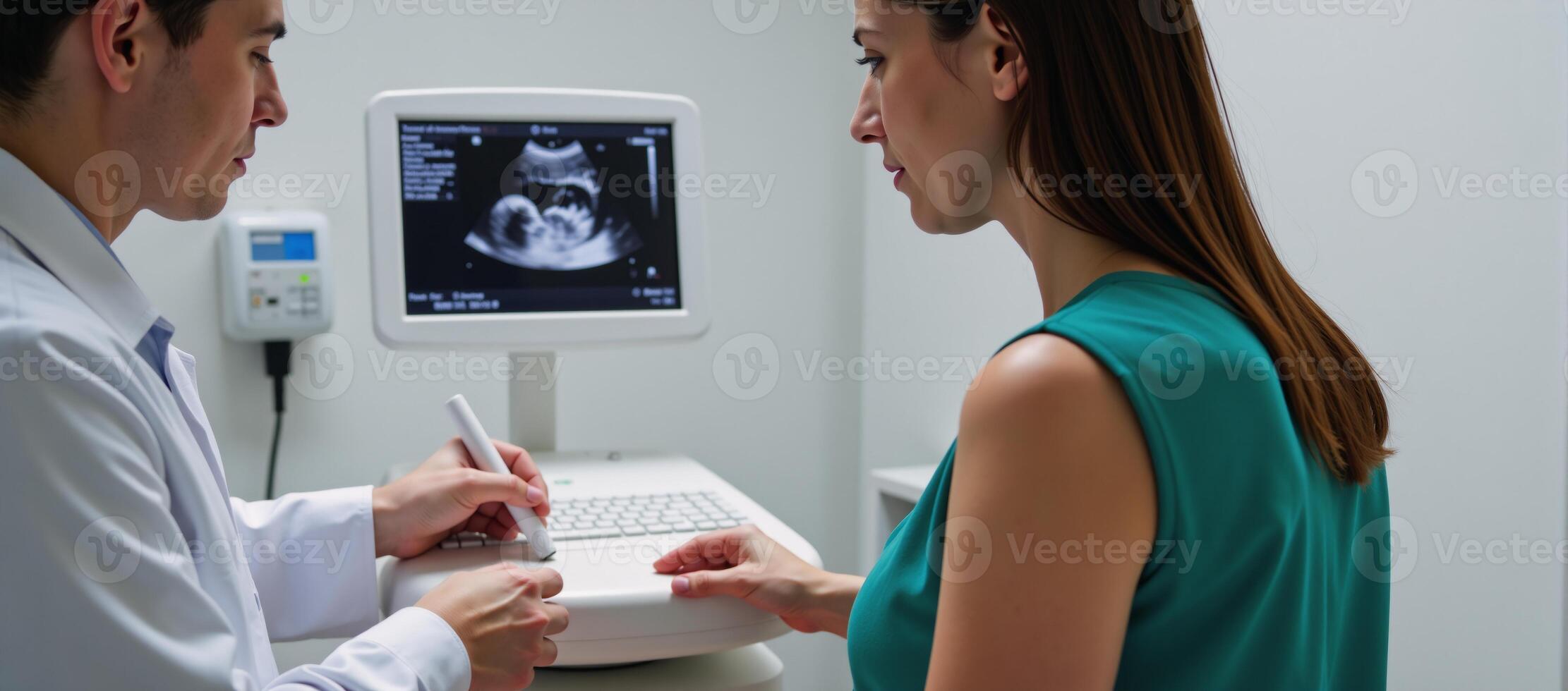 Doctor performing an ultrasound on pregnant patient photo